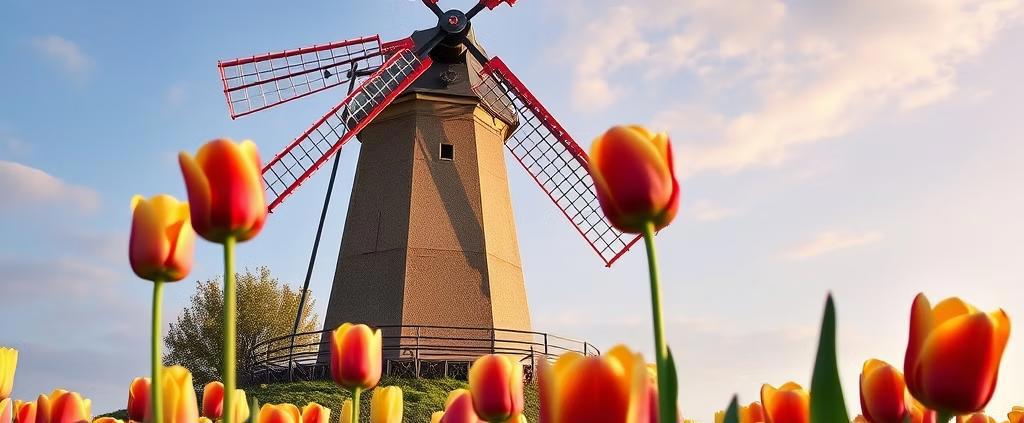 Tulips and a windmill in Holland