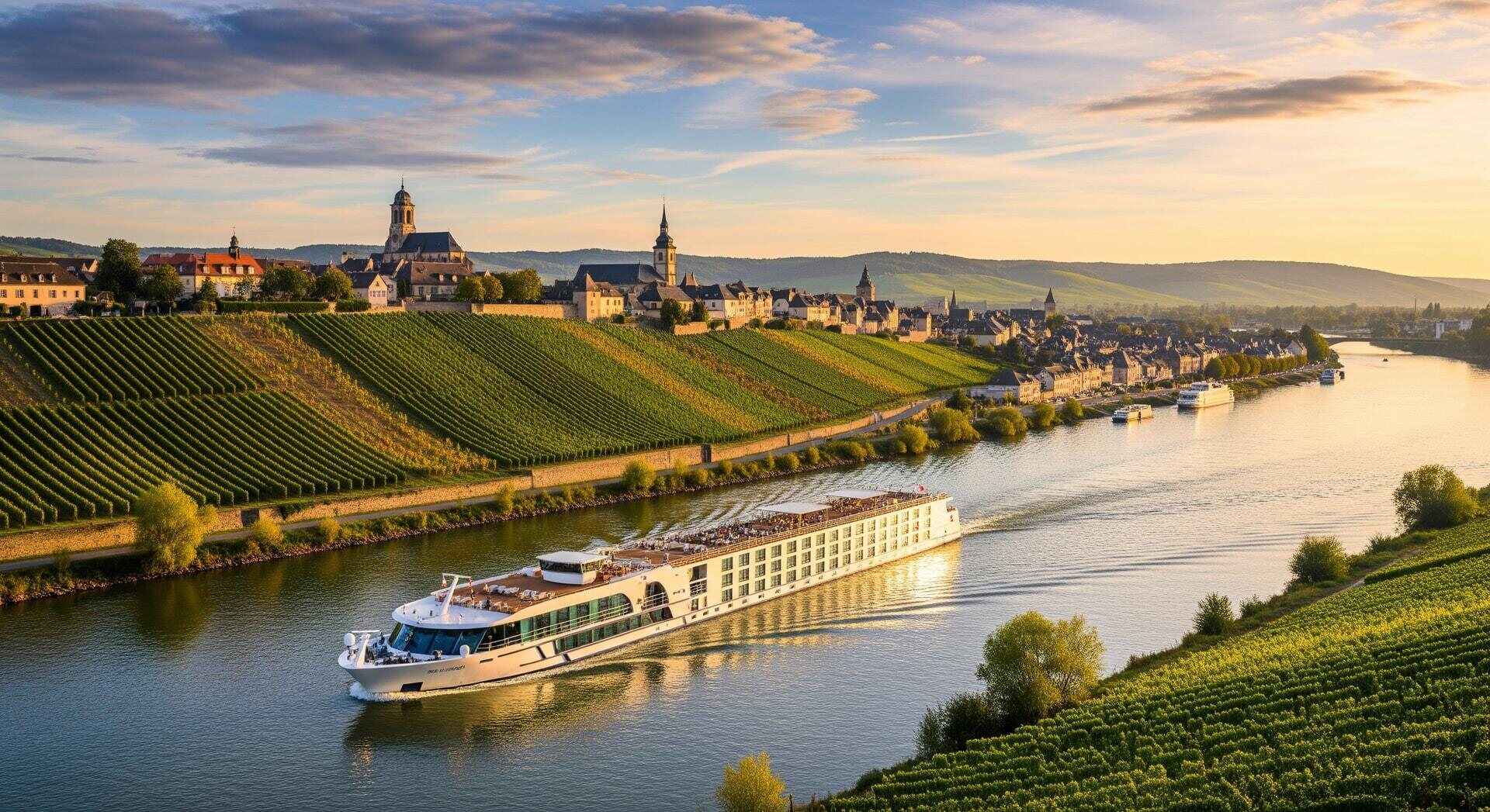 River cruise sailing through European wine country