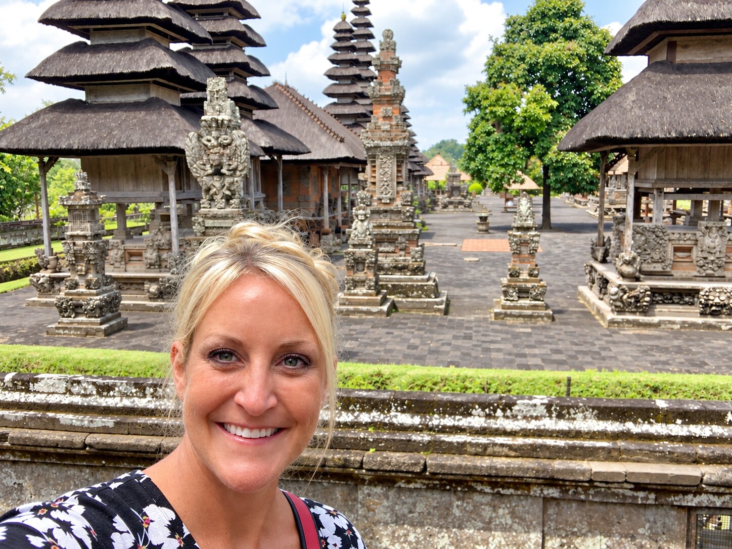 Megan visiting an ornate temple complex in Bali