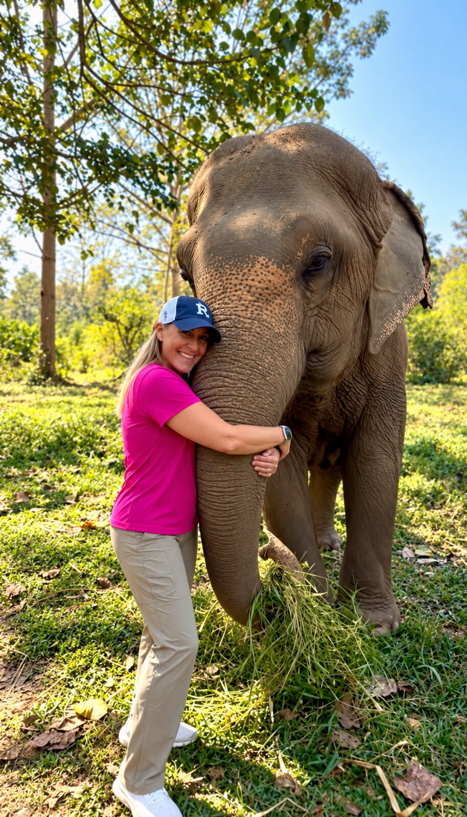 Megan spending time with an elephant in Thailand